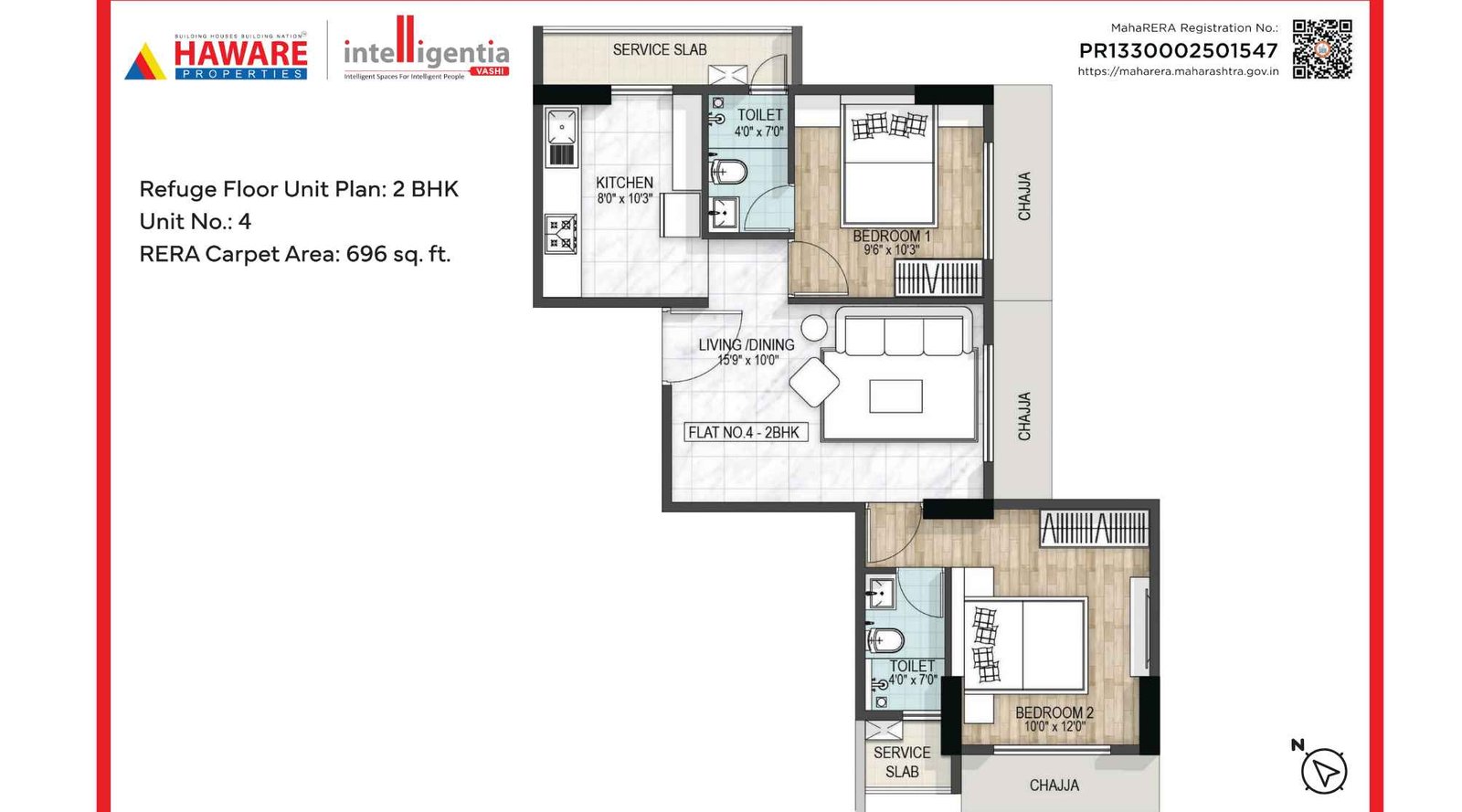 Haware-Intelligentia-Floor-Plan-2bhk-696-sqft