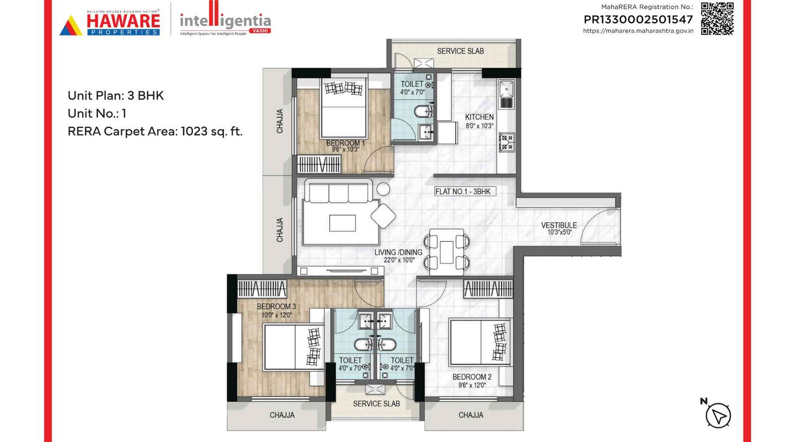 Haware-Intelligentia-Floor-Plan-3bhk-1023-sqft