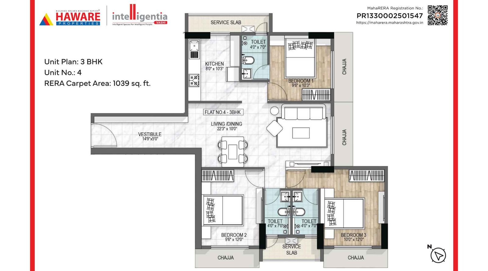Haware-Intelligentia-Floor-Plan-3bhk-1039-sqft